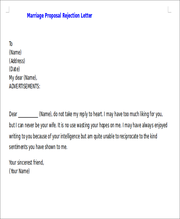 Proposal Rejection Letter Template