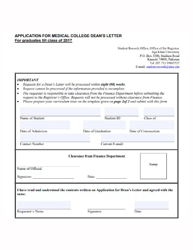 medical college application letter template