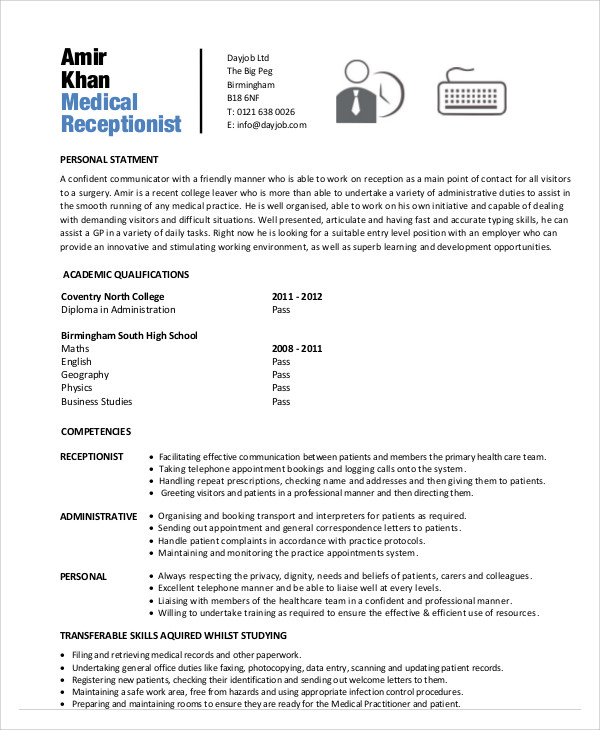 17+ Receptionist Curriculum Vitae Templates - PDF, DOC