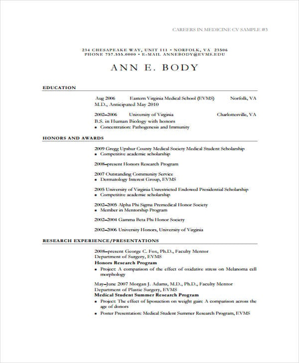 curriculum vitae examples for students research paper