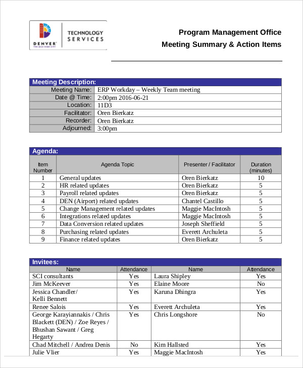 Action Items Template Excel