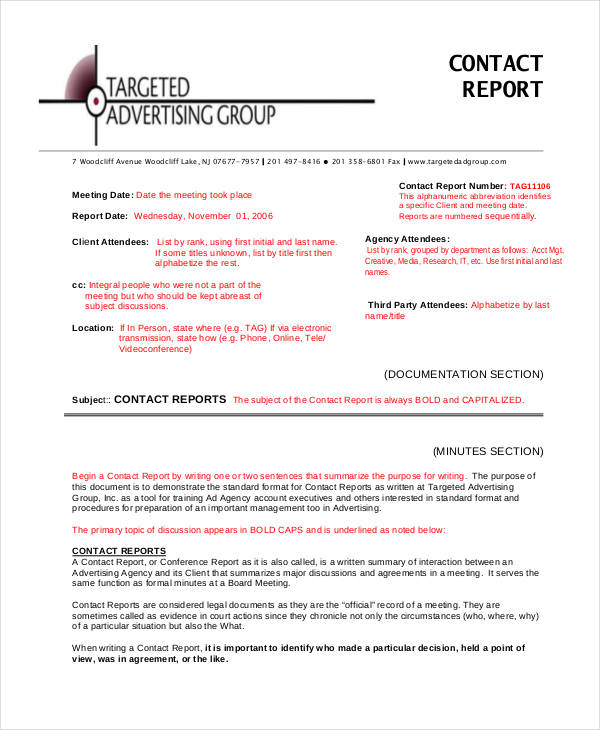 Customer report writing format