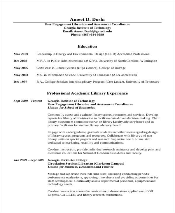 9 Librarian Resume Templates Free Sample Example Format Download 