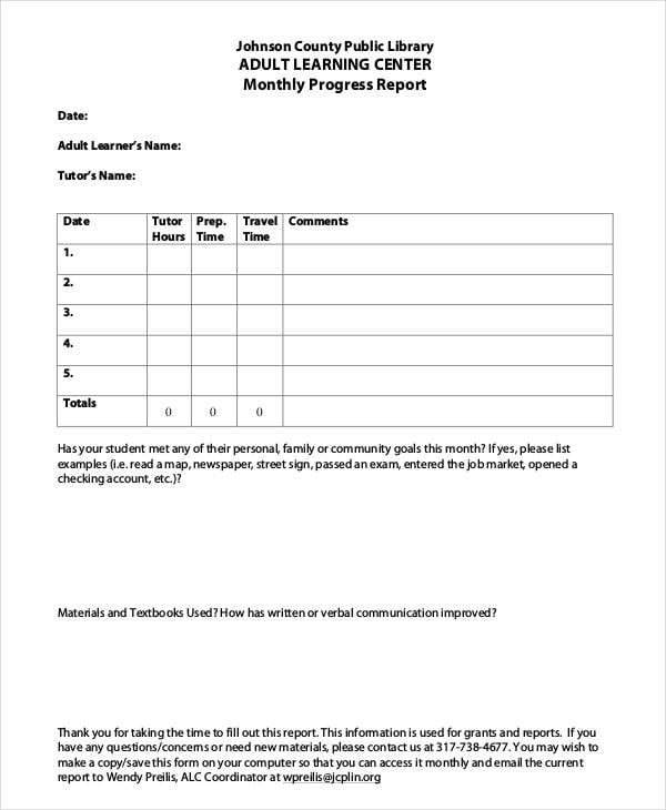 Monthly Progress Report Template