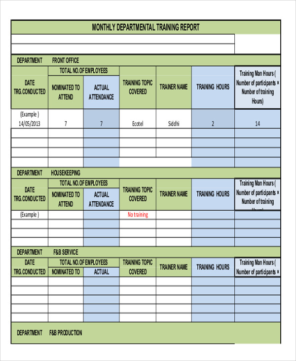 Monthly Training Report Template Excel