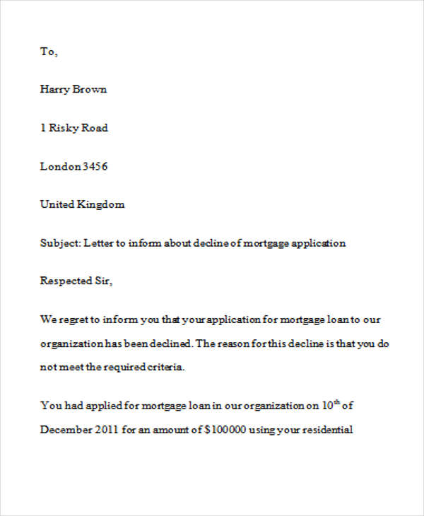 Loan Rejection Letters 10 Free Sample Example Format Download Free Premium Templates