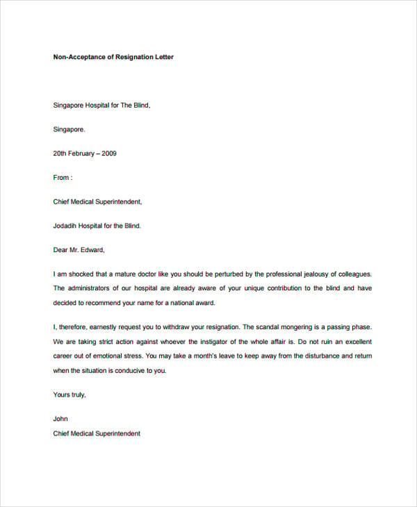 ️ Acceptance of resignation letter from employer