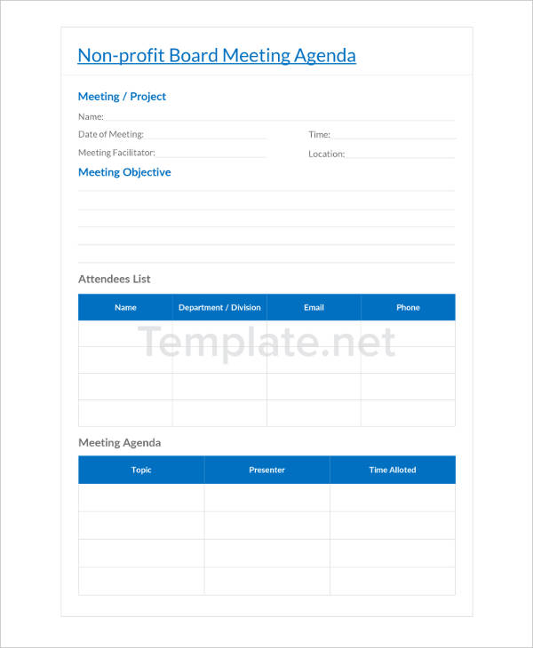 nonprofit agenda template