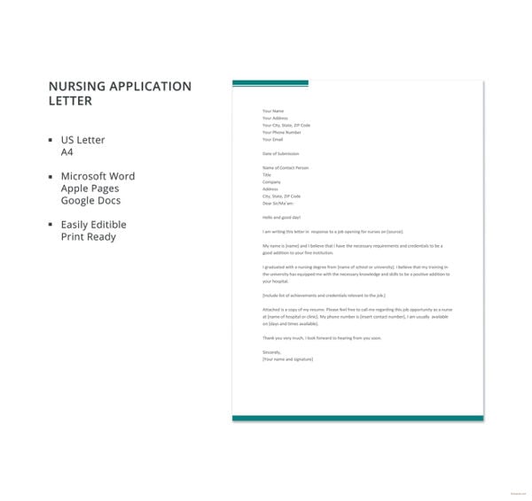 application letter for nurse training