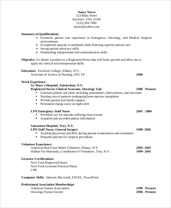 nursing staff resume format