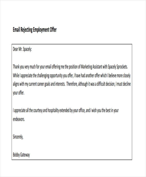 6+ Email Rejection Letter Templates - Free Word, PDF, Doc Format Download