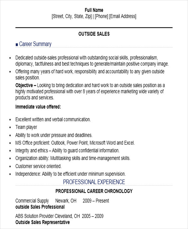 Outside Sales Rep Resume Examples - Best Resume Examples