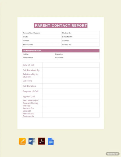 parent contact report template