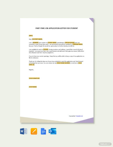 part time job application letter for student templates