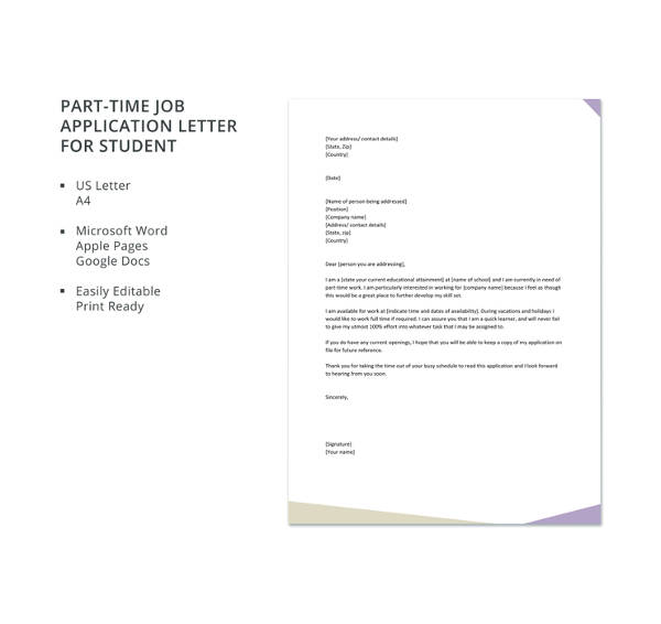 10+ Job Application Letter for Students - PDF, DOC