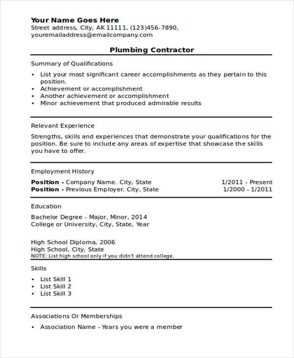 objective for resume in plumber