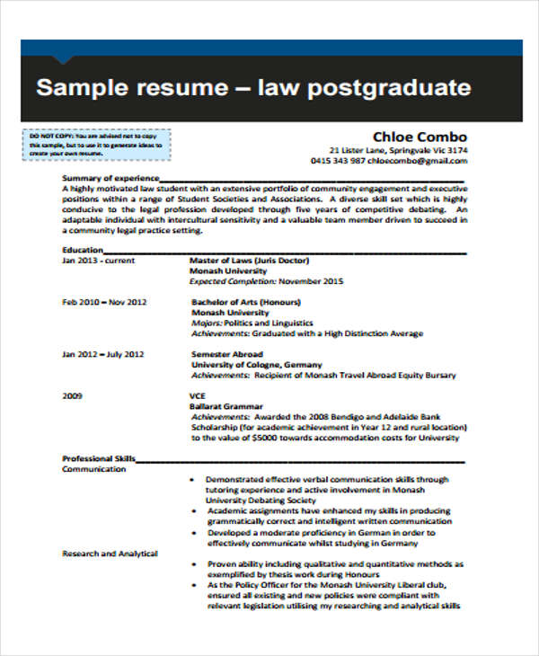 post graduate resume