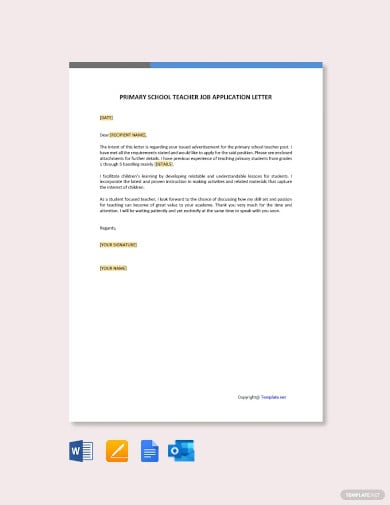 primary school teacher job application letter template
