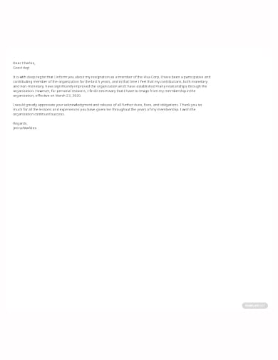 printable membership resignation letter template