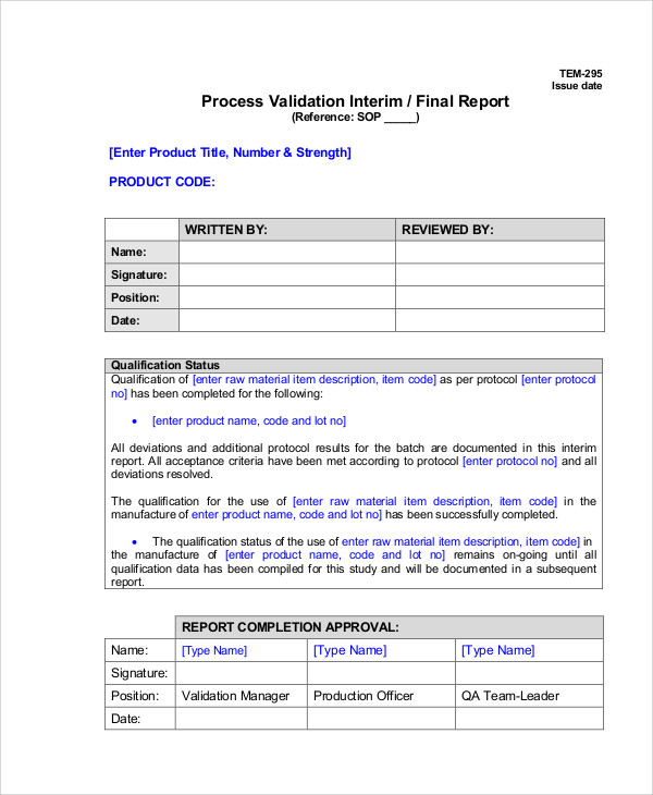 process validation report template