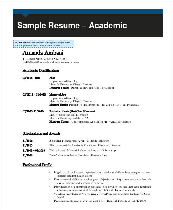 10 Academic Curriculum Vitae Templates Pdf Doc Free