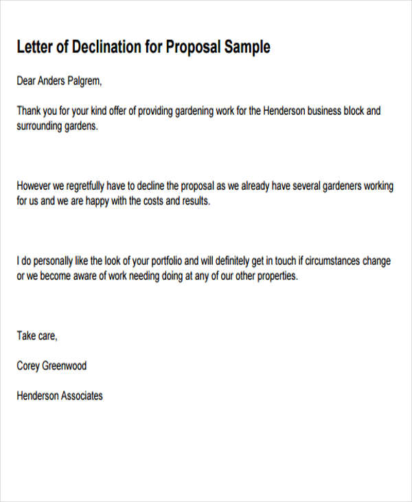 12 Business Rejection Letters Free Sample Example Format Download