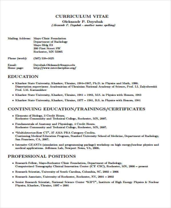 14+ Education Curriculum Vitae Templates - PDF, DOC