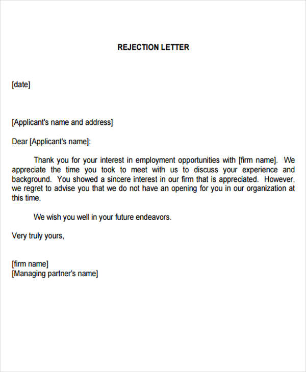 how to write a resume rejection letter