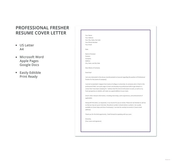 professional fresher resume cover letter template