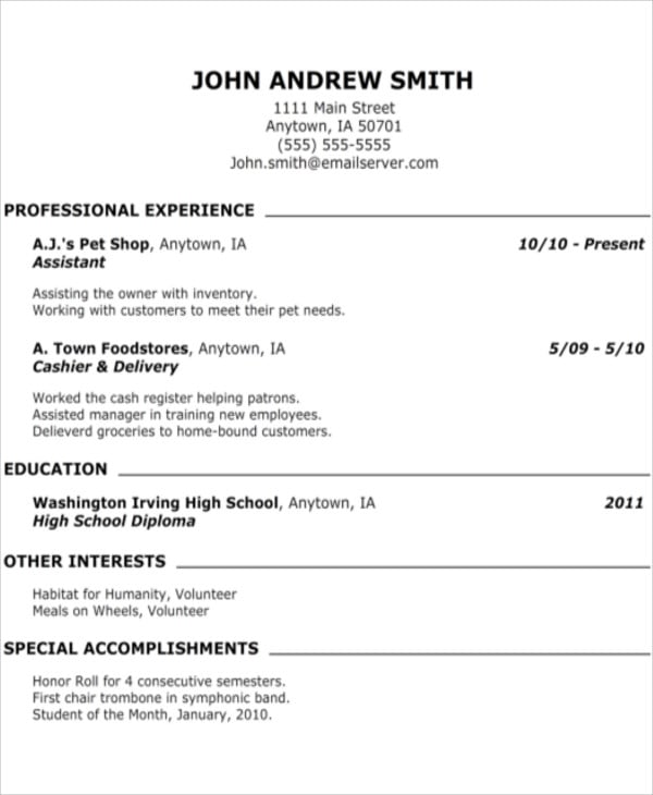 professional teenage resume1