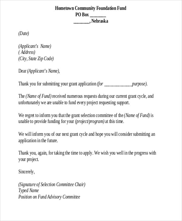project rejection letter