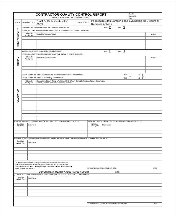 Quality Control Inspection Report Template