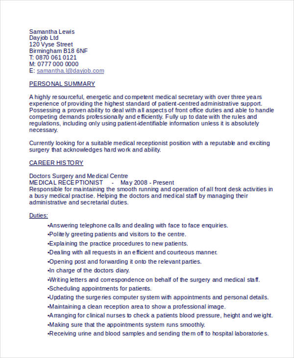 10+ Sample Medical Curriculum Vitae Templates - PDF, DOC