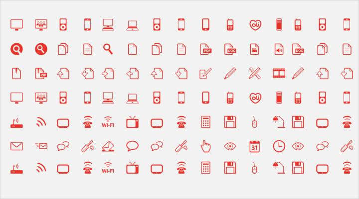 red outline web icons