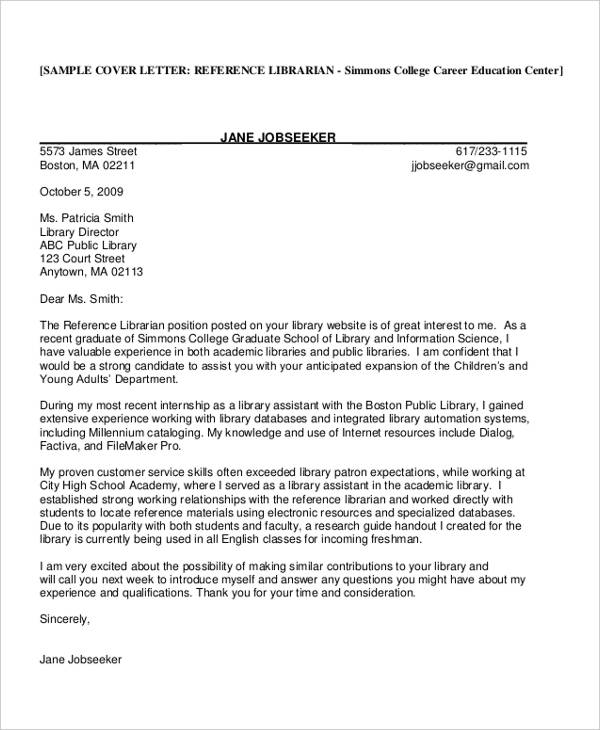 reference librarian cover letter