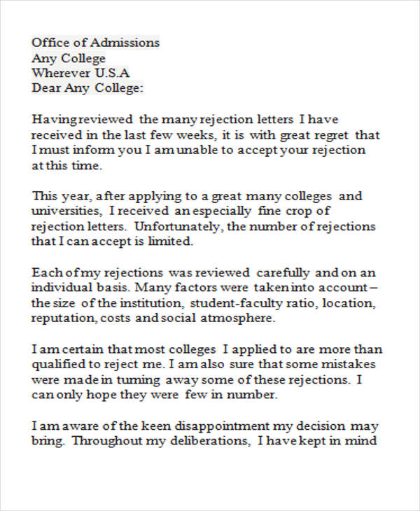 8+ College Rejection Letters Free Sample, Example Format Download