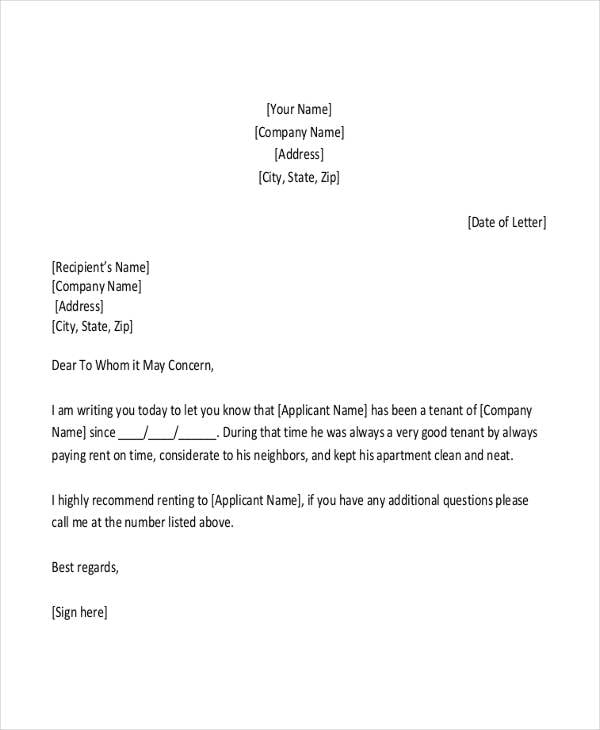 Sample Letter Of Recommendation For Apartment Rental from images.template.net