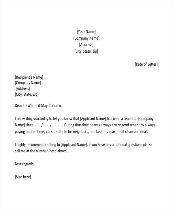 11 Rental Reference Letter Templates Word Pdf Apple Pages 3627