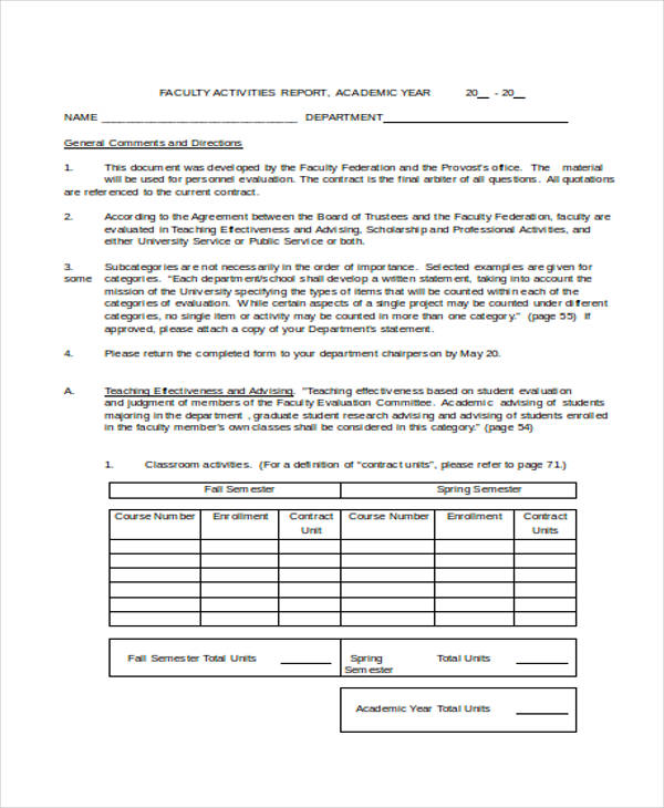 Activity Report Template Word