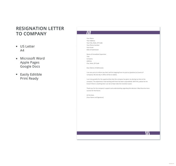 10+ Business Resignation Letters Free Sample, Example, Format Download
