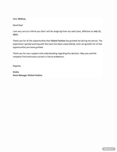 retail resignation letter