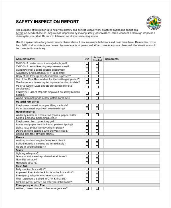 Fire Inspection Checklist Template