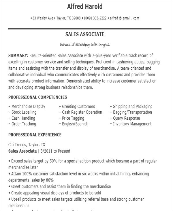 sales job resume example