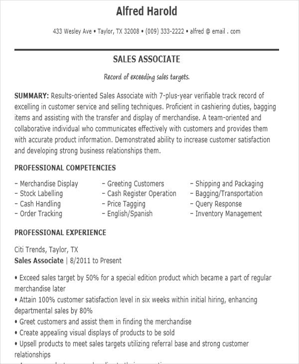 10+ Sample Sales Job Resume Templates - PDF, DOC | Free & Premium Templates