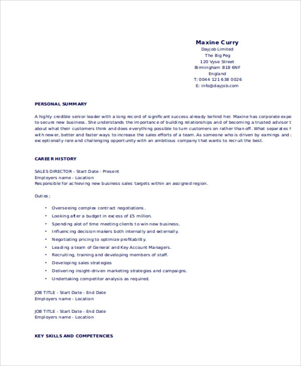 10+ Director Curriculum Vitae - Free Sample, Example Format Download ...