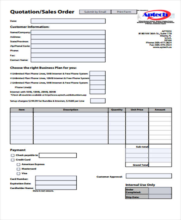 sales order quotation