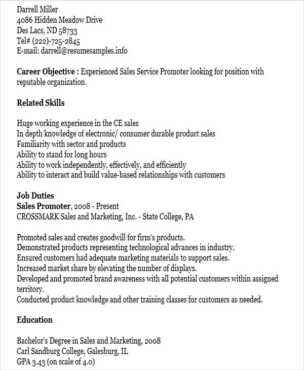 10+ Sample Sales Job Resume Templates - PDF, DOC