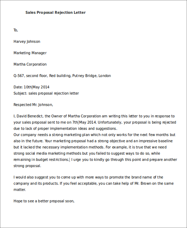 Proposal Rejection Letter 10 Free Sample Example Format Download