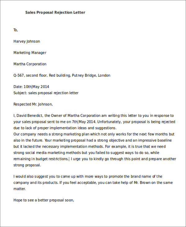 Proposal Rejection Letter 10+ Free Sample, Example Format Download