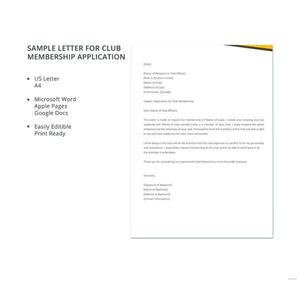 15+ Sample Membership Application Letters PDF, Word